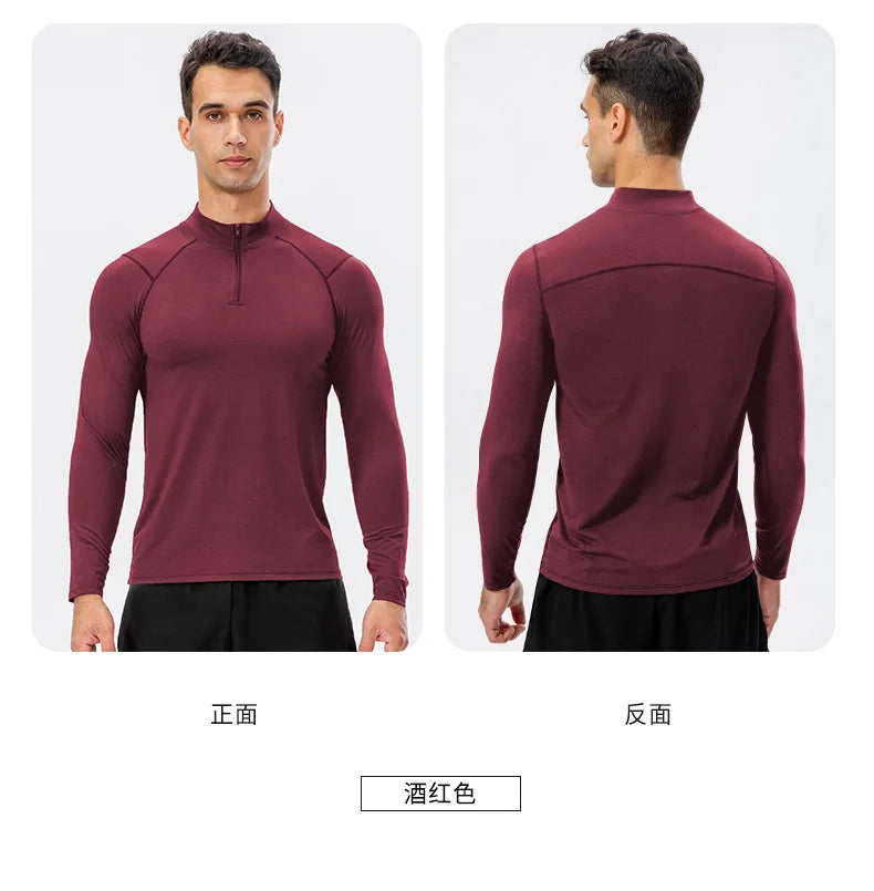 Men's Autumn Fitness Long-Sleeved Quick-Dry Running Tops Half-Zipper Slim-Fit Training Sweatshirt Baselayer Undershirts