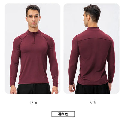 Men's Autumn Fitness Long-Sleeved Quick-Dry Running Tops Half-Zipper Slim-Fit Training Sweatshirt Baselayer Undershirts