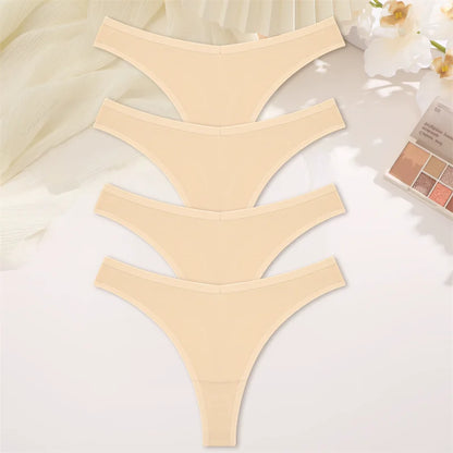 Women Cotton Thongs Female Sexy Low Waist Panties G-String Underwear Thongs Striped Panties Female Underwear T-Back Intimat 4PCS