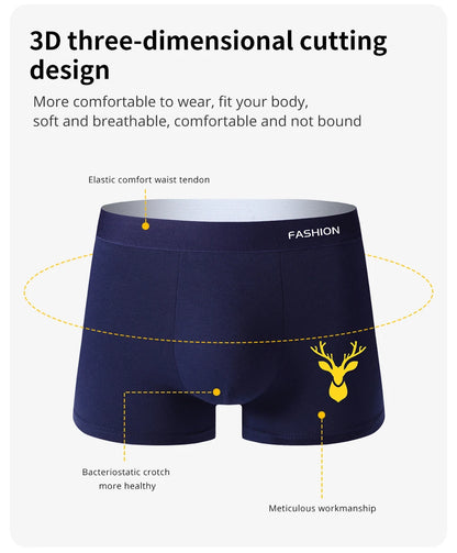 Boxer men's underwear, soft sports breathable four-season men's underwear, trendy fashion pop print boxer underwear 4pcs