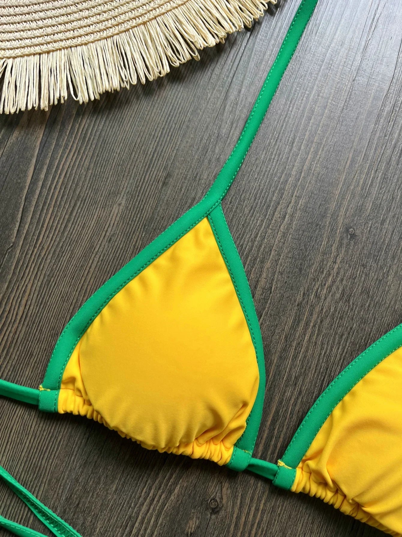 Embroidery Brasil Flag Contrast Split Bikini Set Women Swimwear Patchwork Swimsuit Hottie Outfit SummerBeachwear