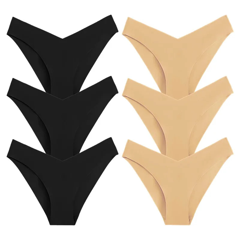 WarmSteps 6Pcs/Set V-Cut Sexy Women's Thongs Panties Plain Ice Silk Female Lingerie Intimate Seamless Underwear Briefs for Woman