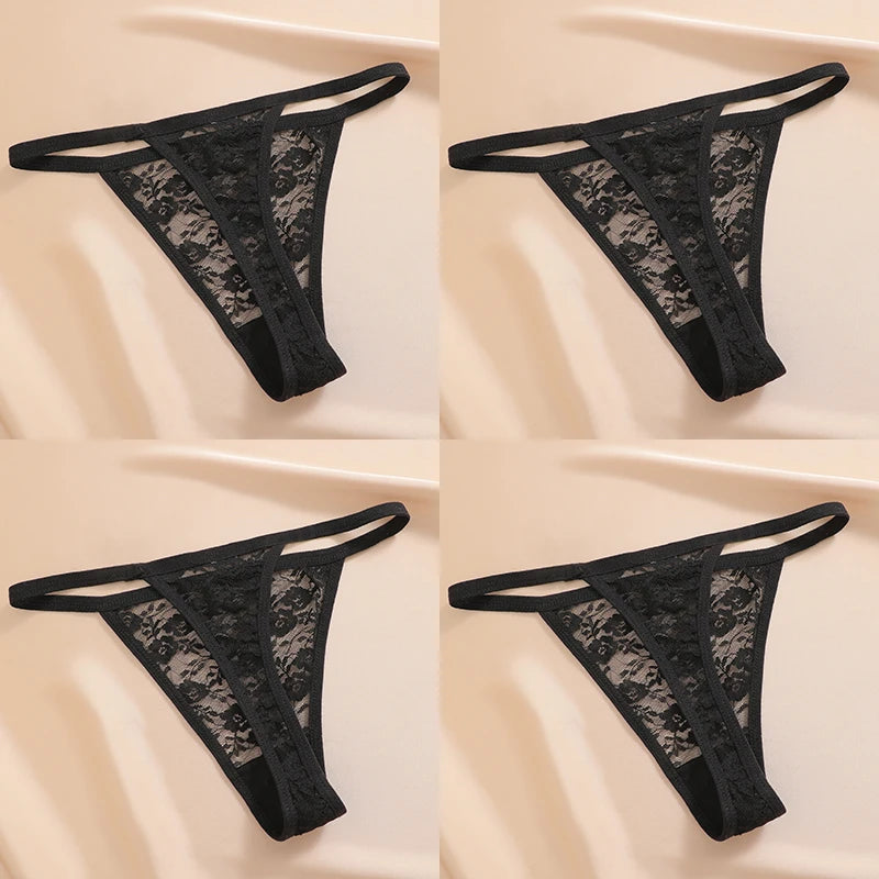 Women's Underwear Lace Panties Floral Lingerie Woman Panties Sexy Thong G-String Female Pantys Perspective Intimates Ne 4PCS