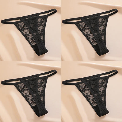 Women's Underwear Lace Panties Floral Lingerie Woman Panties Sexy Thong G-String Female Pantys Perspective Intimates Ne 4PCS