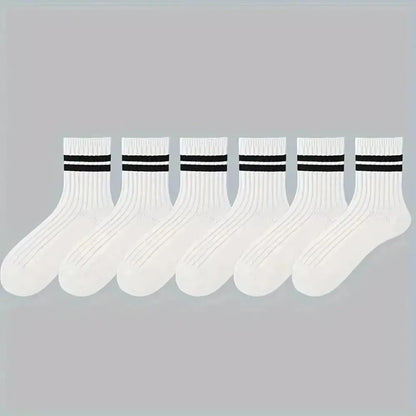 6 Pairs Men's Socks Spring Autumn Simple Casual Black White Striped Socks Breathable Mid Tube Sock High-quality Round Neck Socks