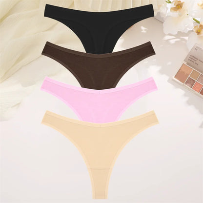 Women Cotton Thongs Female Sexy Low Waist Panties G-String Underwear Thongs Striped Panties Female Underwear T-Back Intimat 4PCS
