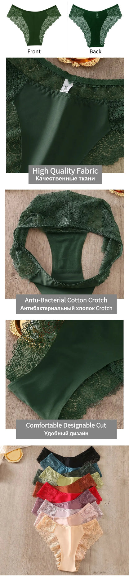 WarmSteps 3Pcs/Set Women's Lace Panties Briefs Solid Ice Silk Lingerie Female Underpanties Underwear for Woman Low Rise Briefs