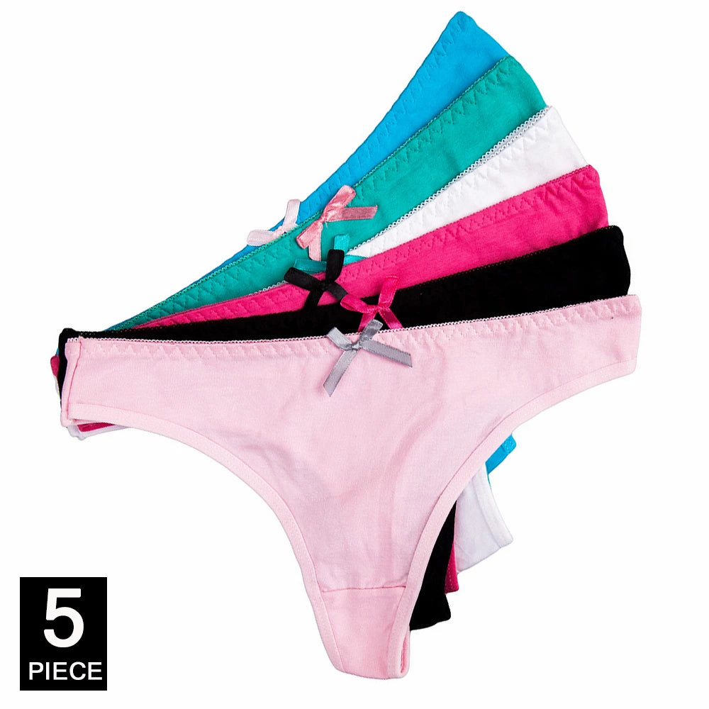 Sexy Thong 5 Pcs for Women Girls Cotton G-Strings Ladies Panties,Cute Cat Print Thongs