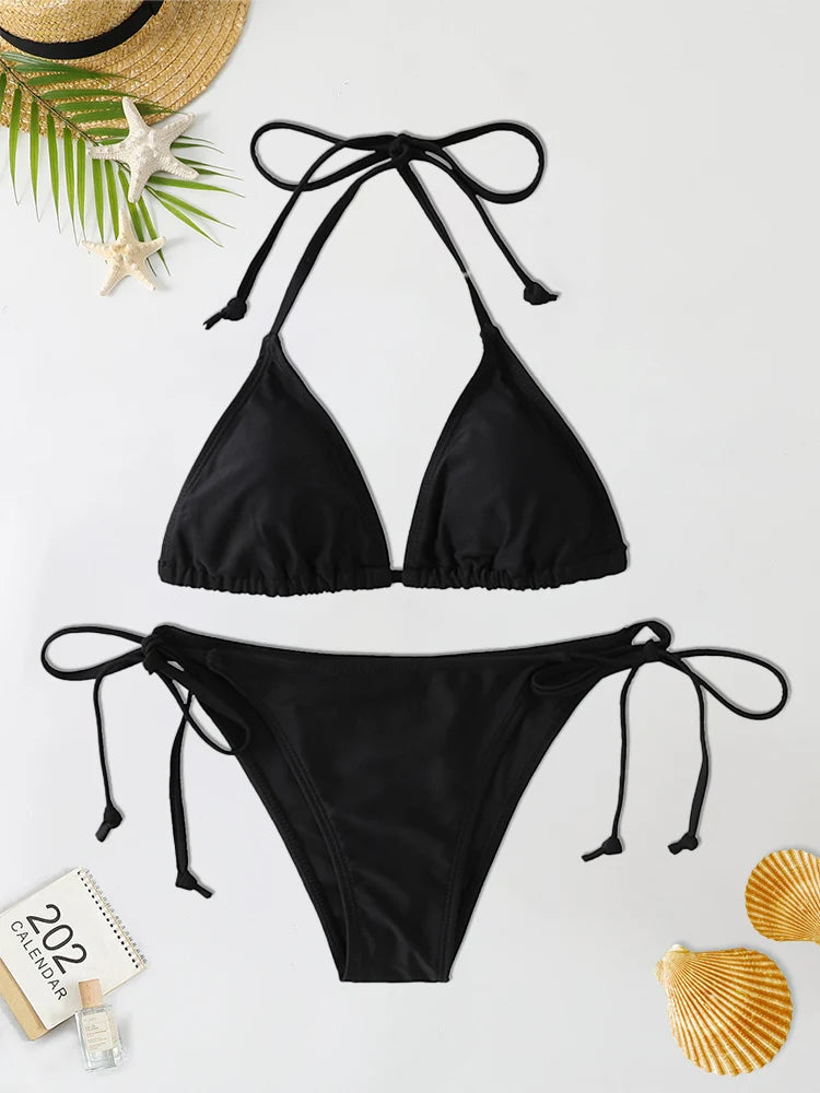 2Pc/Set Fashion Sexy Swimsuit Women Bikinis Set Triangle Swimwear String Beachwear Thong One Piece Suits Brazilian Bikini
