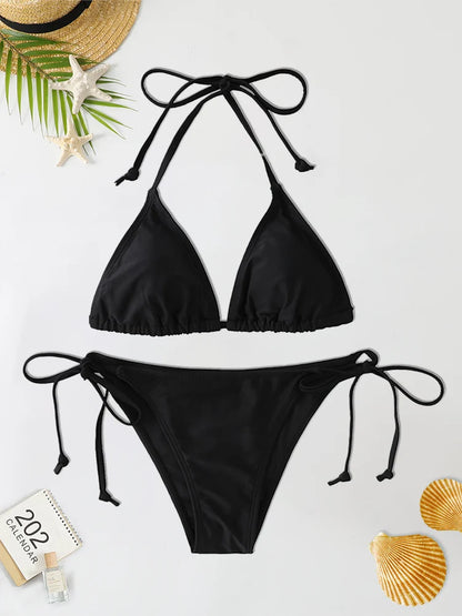 2Pc/Set Fashion Sexy Swimsuit Women Bikinis Set Triangle Swimwear String Beachwear Thong One Piece Suits Brazilian Bikini