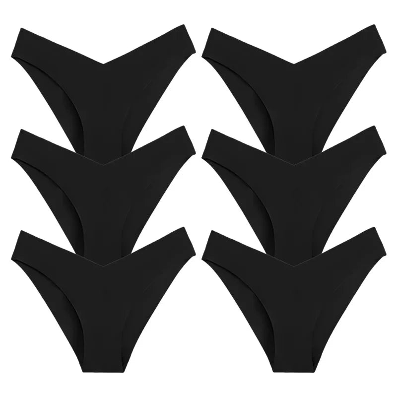 WarmSteps 6Pcs/Set V-Cut Sexy Women's Thongs Panties Plain Ice Silk Female Lingerie Intimate Seamless Underwear Briefs for Woman