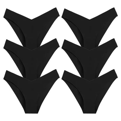 WarmSteps 6Pcs/Set V-Cut Sexy Women's Thongs Panties Plain Ice Silk Female Lingerie Intimate Seamless Underwear Briefs for Woman