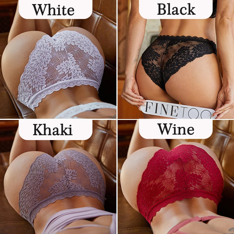 Sexy Perspective Women Back Lace Panties Patchwork Cotton Underpants Hollow Out Lingerie Underwear Comfortable Briefs 3PCS
