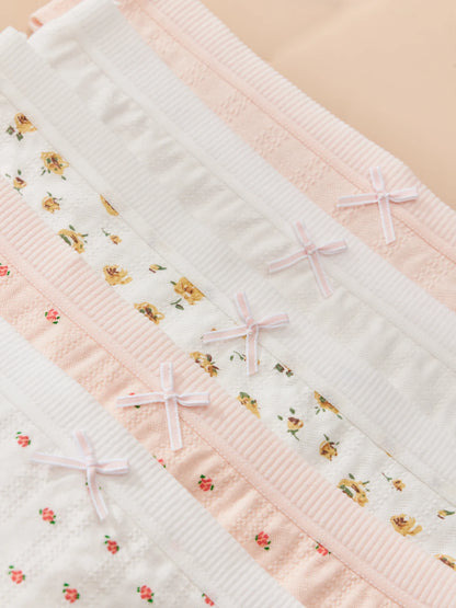 Sexy Women's Cotton Thong Panties 5pcs Low Rise Soft Comfortable Underwear Breathable Ladies Panties Bowknot for Everyday Wear