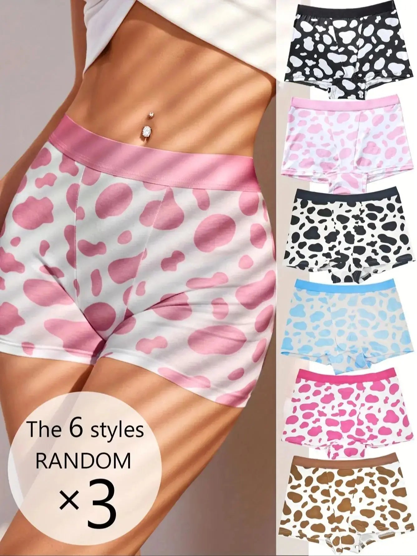 Random color: 3 stripes of cow print, widened waist, seamless, breathable, briefs, women's underwear, sporty women's thin style