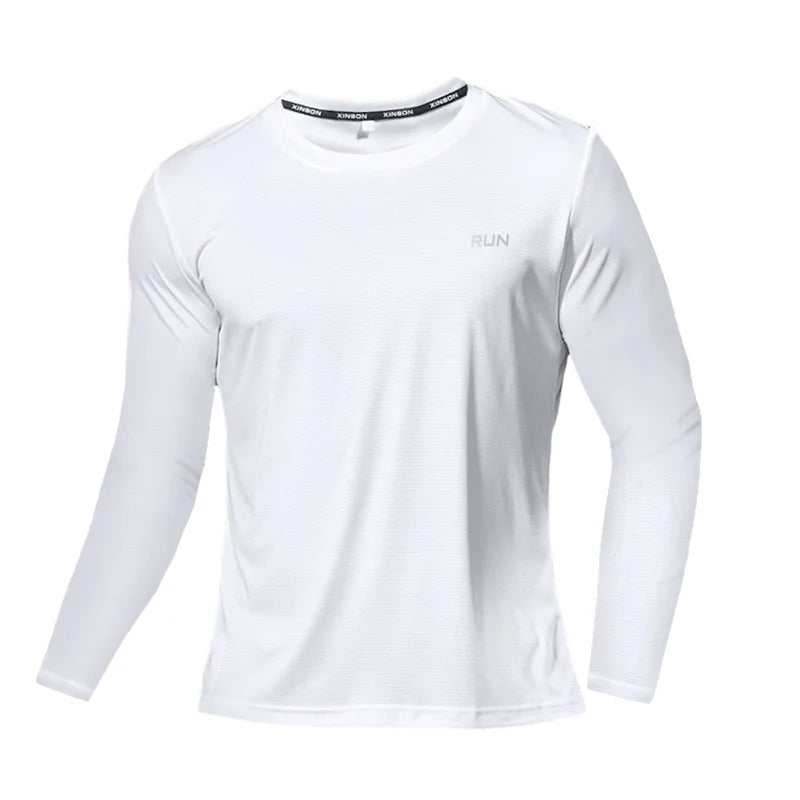 Summer Ice Silk Long Sleeve T-Shirt Men New Quick Dry Breathable Air Conditioning Outdoor Sun Protection Running Outer Wear