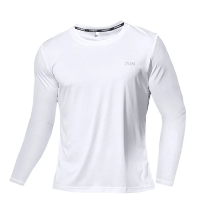 Summer Ice Silk Long Sleeve T-Shirt Men New Quick Dry Breathable Air Conditioning Outdoor Sun Protection Running Outer Wear