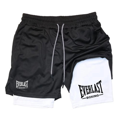 Men's compression gym shorts, EVERLAST printed sports pants, double layered, quick drying, basketball,  muscle, fitness RL0365