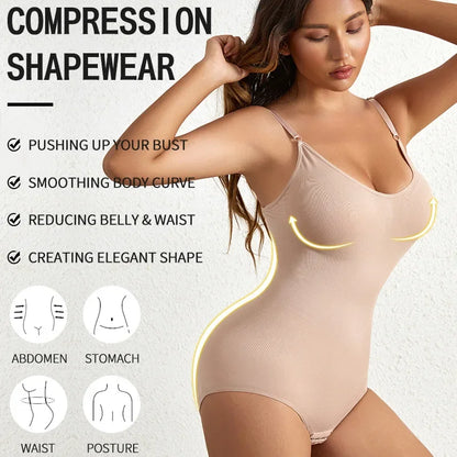 Solid Seamless Brief Shaping Shapewear Bodysuit, Tummy Control Butt Lifting Slimmer Body Shaper, Women's Underwear