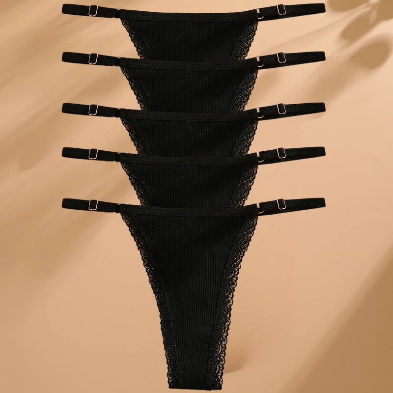 5PCS/Set Cotton Panties Sexy G-String Women's Underwear T-Back Lingerie Femme Underpants Briefs Adjustable Waist Thong Intimates