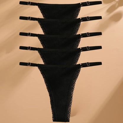 5PCS/Set Cotton Panties Sexy G-String Women's Underwear T-Back Lingerie Femme Underpants Briefs Adjustable Waist Thong Intimates