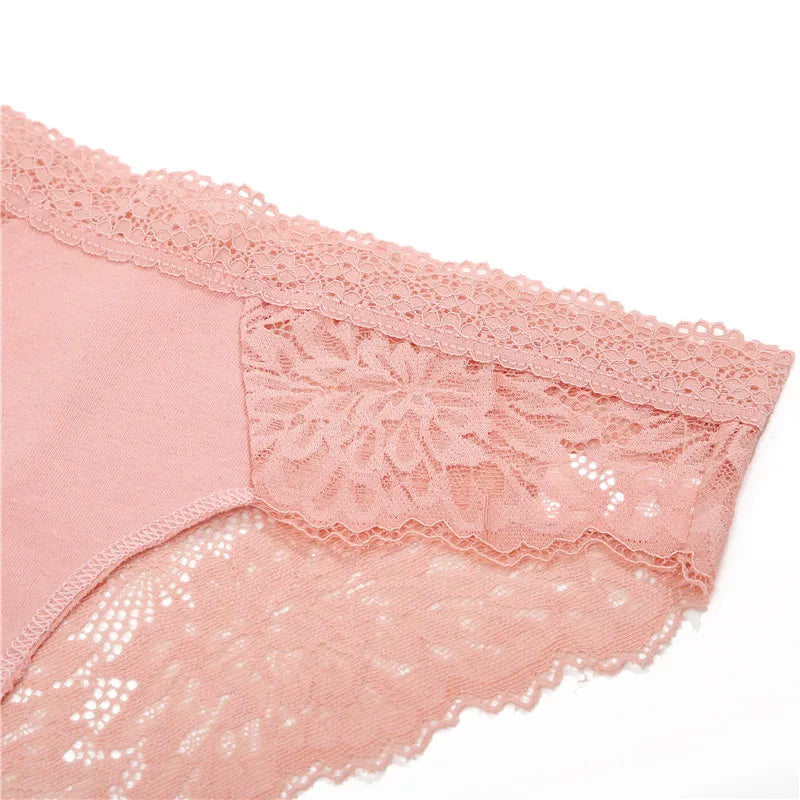 Sexy Perspective Women Back Lace Panties Patchwork Cotton Underpants Hollow Out Lingerie Underwear Comfortable Briefs 3PCS