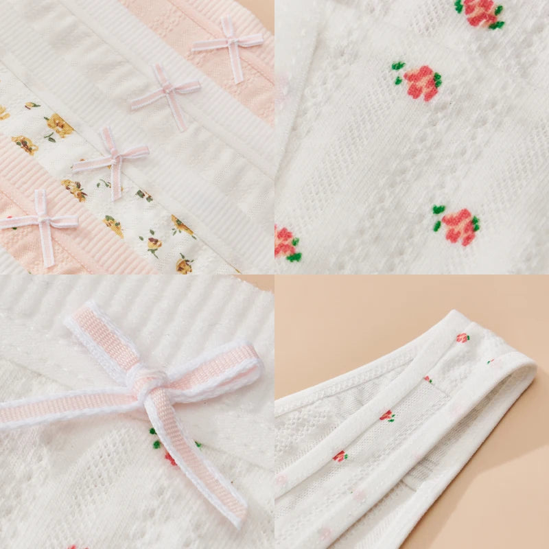 Sexy Women's Cotton Thong Panties 5pcs Low Rise Soft Comfortable Underwear Breathable Ladies Panties Bowknot for Everyday Wear
