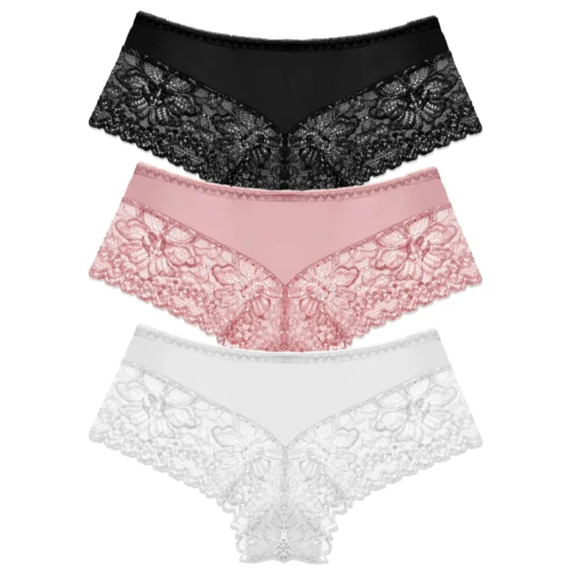 WarmSteps 3Pcs/Set Sexy Lace Panties Women Underwear Flroal Rmantic Women's Pantys Female Lingerie G Strings Thongs Briefs Tanga