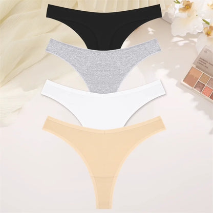 Women Cotton Thongs Female Sexy Low Waist Panties G-String Underwear Thongs Striped Panties Female Underwear T-Back Intimat 4PCS