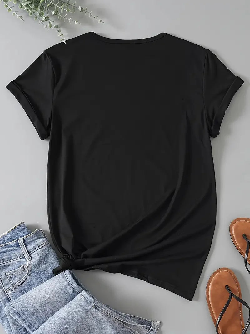 Letter Print T-shirt Casual Short Sleeve Crew Neck Top for Spring Summer Clothing Women's Harajuku Sleeve Aesthetic Clothes
