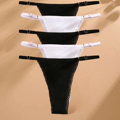 5PCS/Set Cotton Panties Sexy G-String Women's Underwear T-Back Lingerie Femme Underpants Briefs Adjustable Waist Thong Intimates