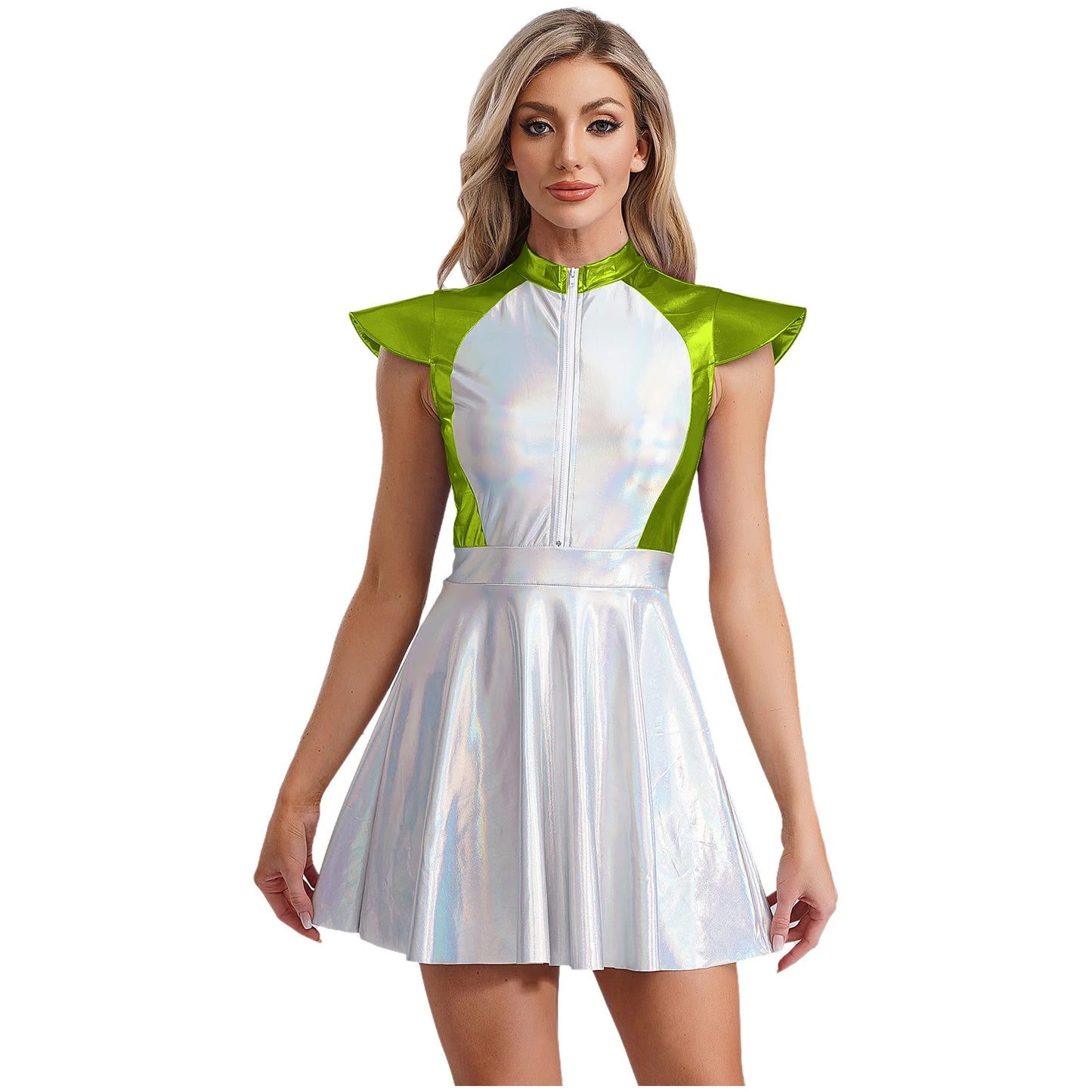Adult Silver Astronaut Costume Women Alien Tutu Dress Suit Space Cadet Tulle Skirt Jumpsuit Halloween Cosplay Party Dress Up