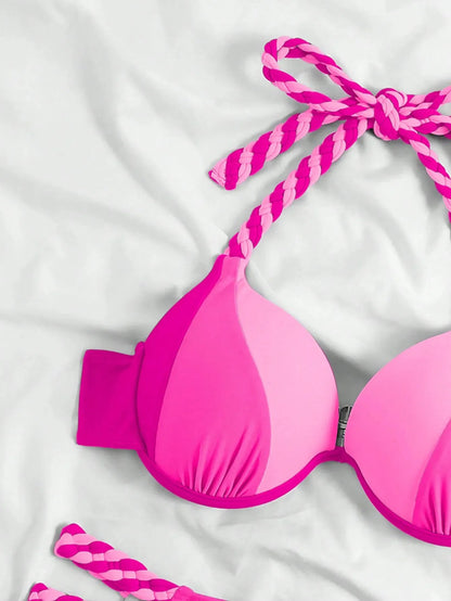 Women's Bikini Solid Color Beach Holiday Swimsuit with Steel Tracer