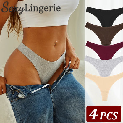 Women Cotton Thongs Female Sexy Low Waist Panties G-String Underwear Thongs Striped Panties Female Underwear T-Back Intimat 4PCS