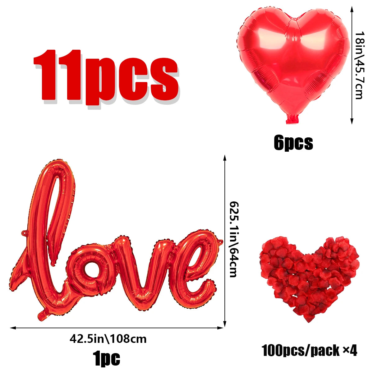 407pcs red "love" letter balloon set, 18-inch heart-shaped balloon rose petals Valentine's Day party, anniversary decoration