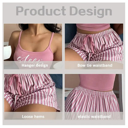 Sexy Summer Women Pajamas Set Sleepwear Cotton Home Clothes Tops And Shorts Cute Soft Sleeveless Nightwear For Female