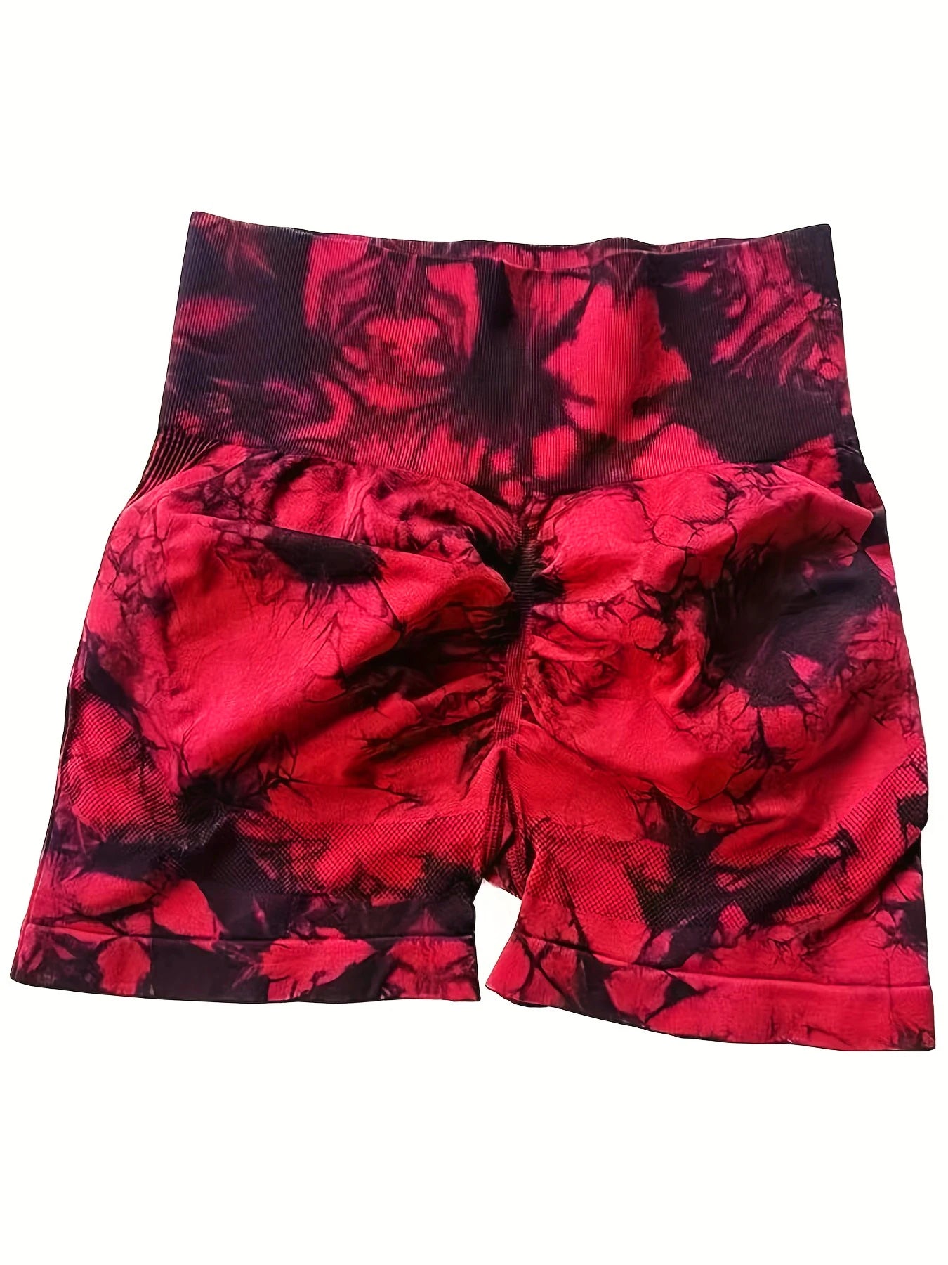 Tie-dye yoga sports suit with off-shoulder bra, removable chest pad, three-quarter shorts, peach line yoga sports suit