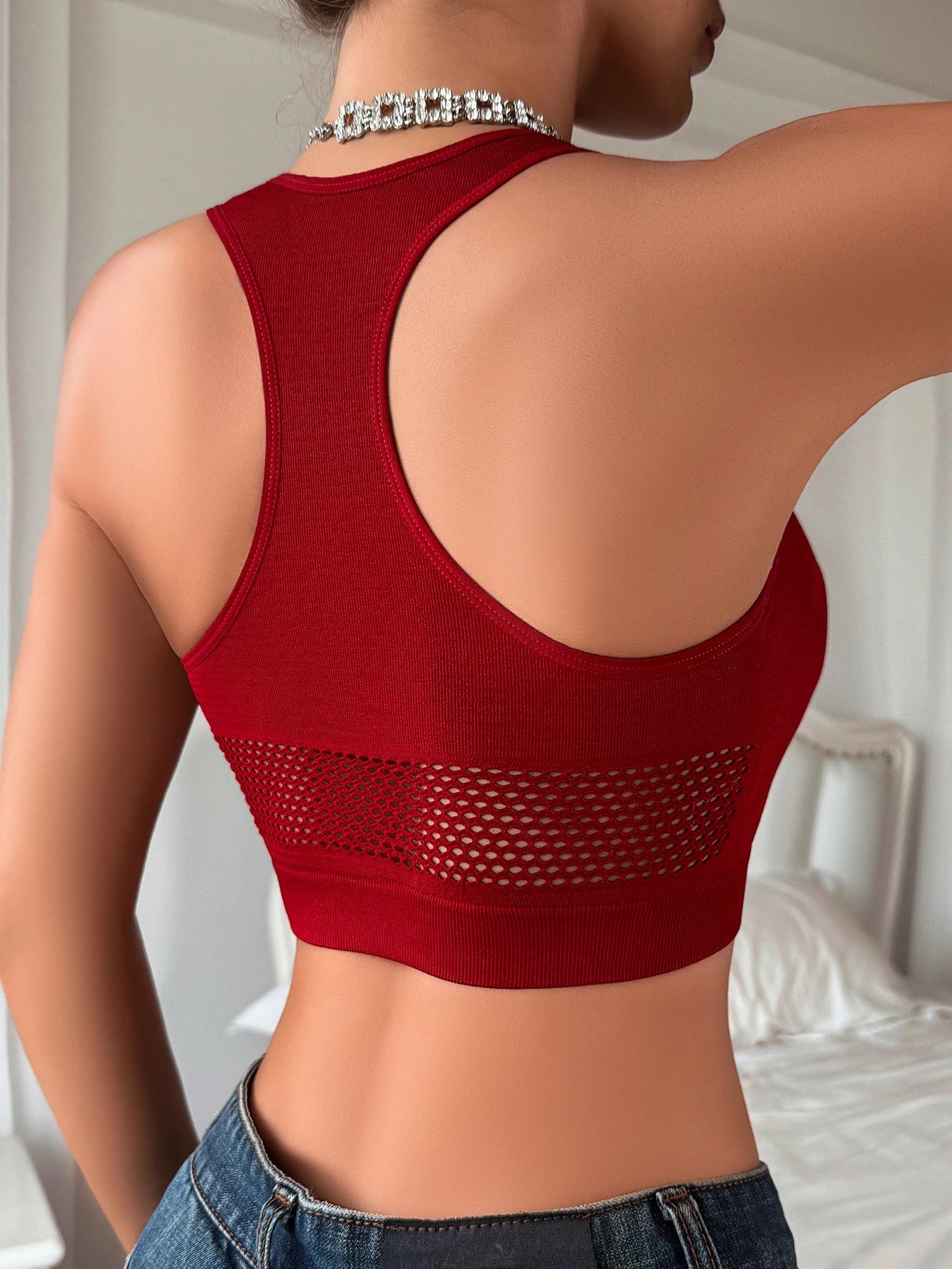 Women Sexy Tank Tops Fishnet Hollow Out Sports Off Shoulder Crop Top Female Outwear Stretch Comfortable Casual Tanks Chic Vest