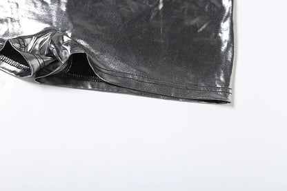 Sisterlinda Silky Shiny Playsuits Fashion Solid Stunning Reflective O-neck Backless Sleeveless Slim Rompers Mujer Party Clubwear