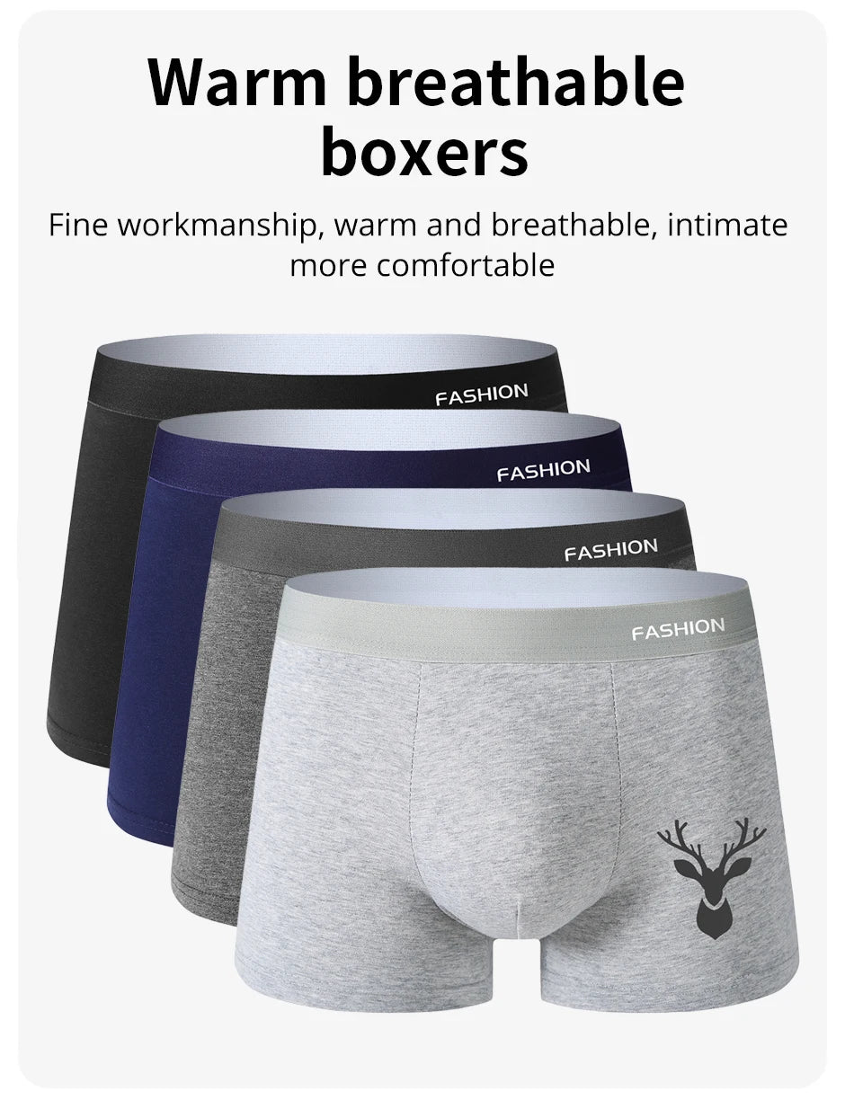 Boxer men's underwear, soft sports breathable four-season men's underwear, trendy fashion pop print boxer underwear 4pcs
