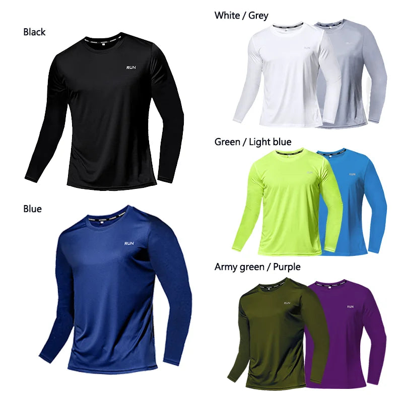 Summer Ice Silk Long Sleeve T-Shirt Men New Quick Dry Breathable Air Conditioning Outdoor Sun Protection Running Outer Wear