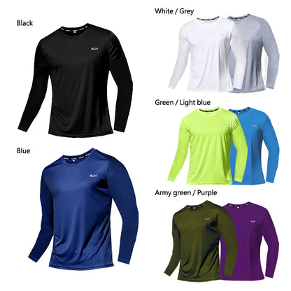 Summer Ice Silk Long Sleeve T-Shirt Men New Quick Dry Breathable Air Conditioning Outdoor Sun Protection Running Outer Wear