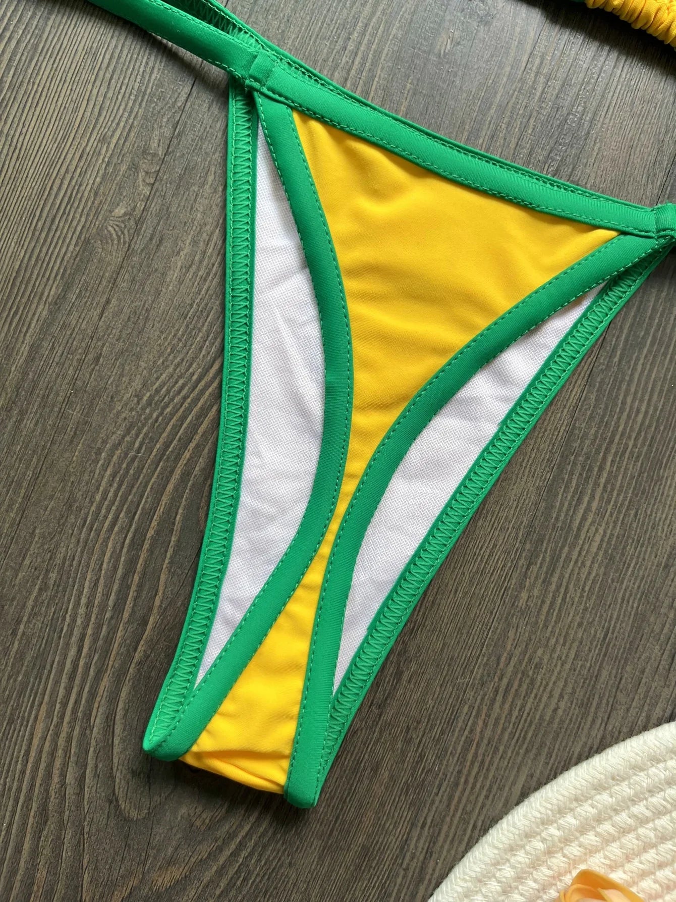 Embroidery Brasil Flag Contrast Split Bikini Set Women Swimwear Patchwork Swimsuit Hottie Outfit SummerBeachwear