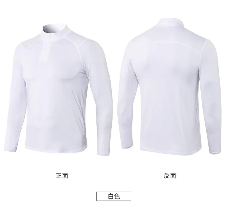 Men's Autumn Fitness Long-Sleeved Quick-Dry Running Tops Half-Zipper Slim-Fit Training Sweatshirt Baselayer Undershirts