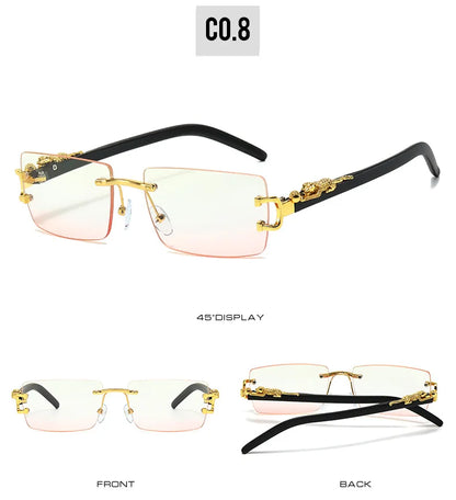 Fashion Rimless Sunglasses Women Men Cheetah Decoration Rectangular Brand Designer Sun Glasses