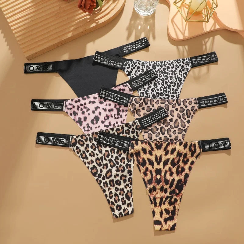 Low Waist Sexy Panties Women Thongs Rhinestones Letter Diamonds G-string Sports Thong Shorts Briefs T-back Size XS-XL 3Pcs