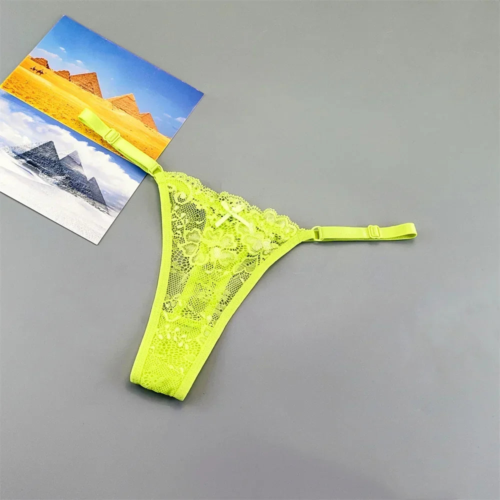 3PCS Adjustable Sexy Transparent Thong Panties Women Lace Underwear Low Waist Female T-back String Underpants