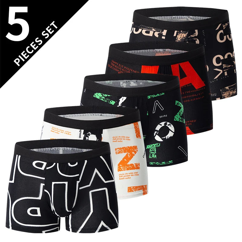 4/5Pcs European and American Size MEN'S Printed Fashion Boyshort Comfortable MEN'S Waist plus Size Underwear Sexy Swimming Trunk