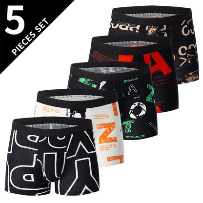 4/5Pcs European and American Size MEN'S Printed Fashion Boyshort Comfortable MEN'S Waist plus Size Underwear Sexy Swimming Trunk