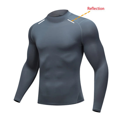 Autumn New Sports Shirt Men High Neck Compression Shirt Long Sleeved Training Top High Stretch Undershirt